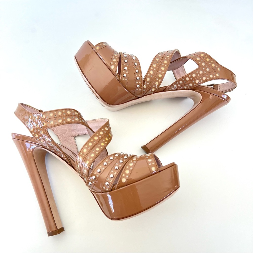 Miu Miu Patent Leather Eyelet Studded Trim Slingb… - image 7